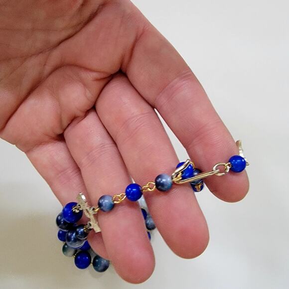 Vintage Double Strand Blue And Gray Beaded Necklace With Graduated Round Beads - Picture 5 of 10